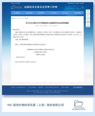 喜報(bào)！锘海生物科學(xué)儀器順利通過上海市2020年第四批高新技術(shù)企業(yè)認(rèn)定，彰顯科技實(shí)力